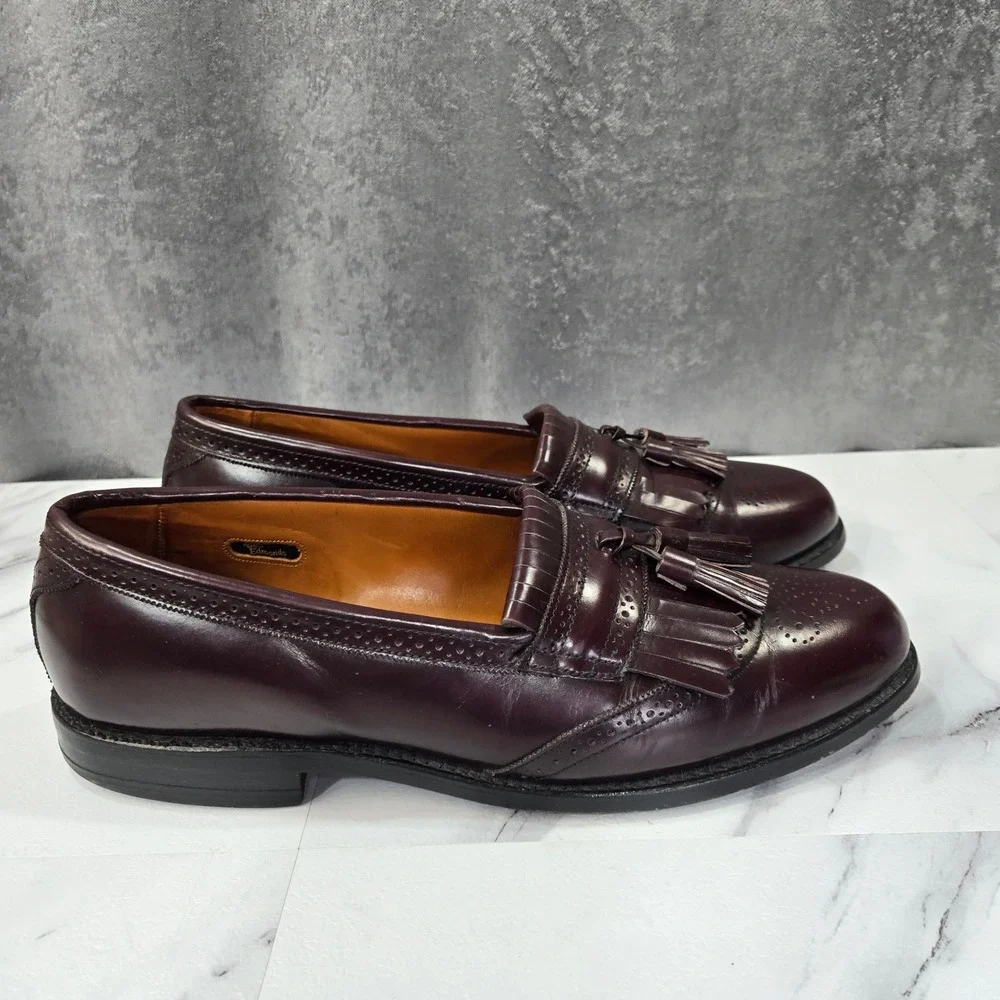 Allen Edmonds Bridgeton Mens 10.5 C Burgundy Leather Tassel Kiltie Loafers Dress